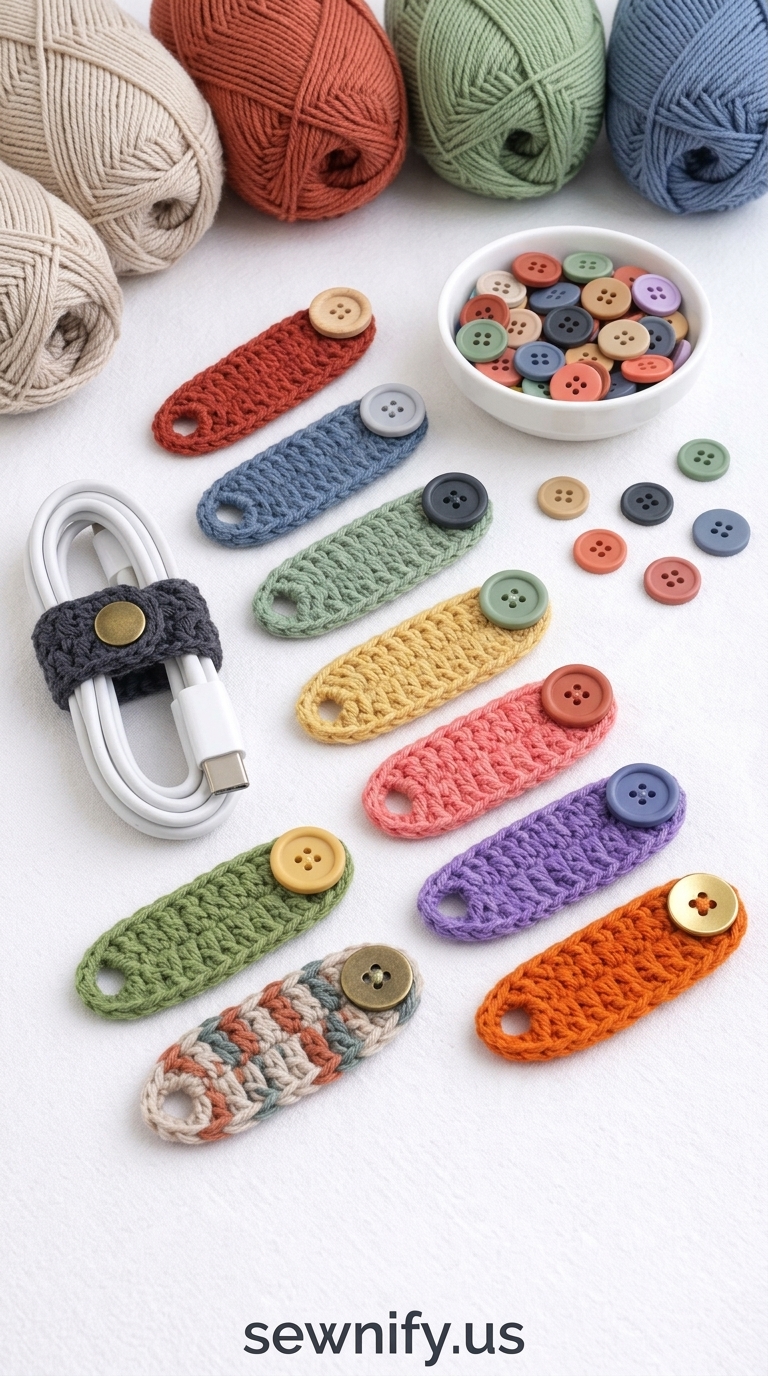 Attache-Câbles au Crochet avec Boutons Rangement Cordon DIY