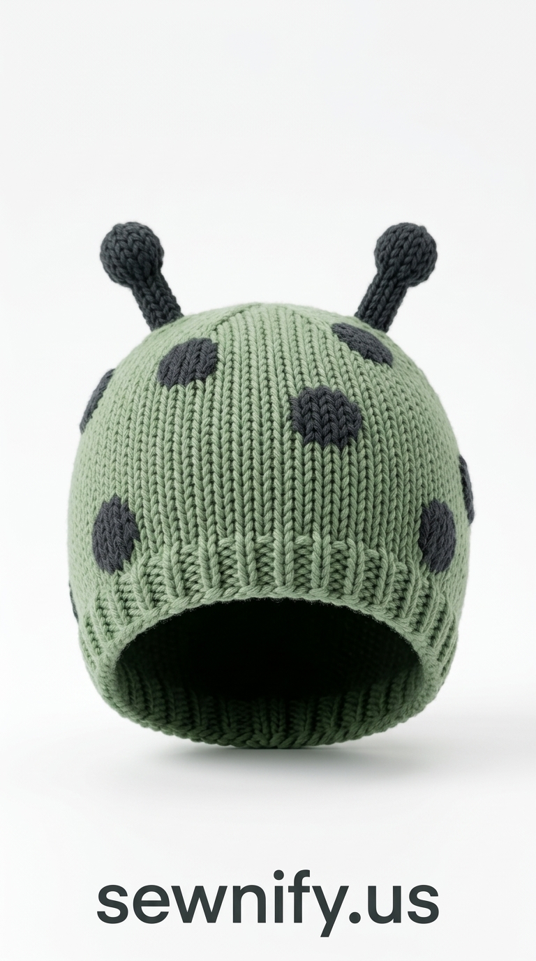Bonnet Bébé Vert à Pois au Tricot avec Antennes - Pattern Bonnet Enfant