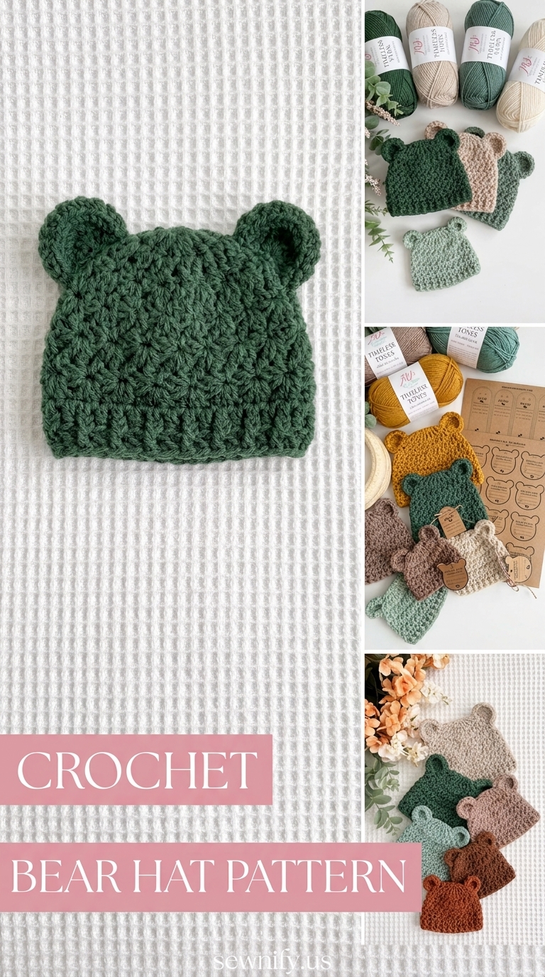 Bonnet Ourson au Crochet Vert Sapin Patron Bonnet Bébé Oreilles DIY