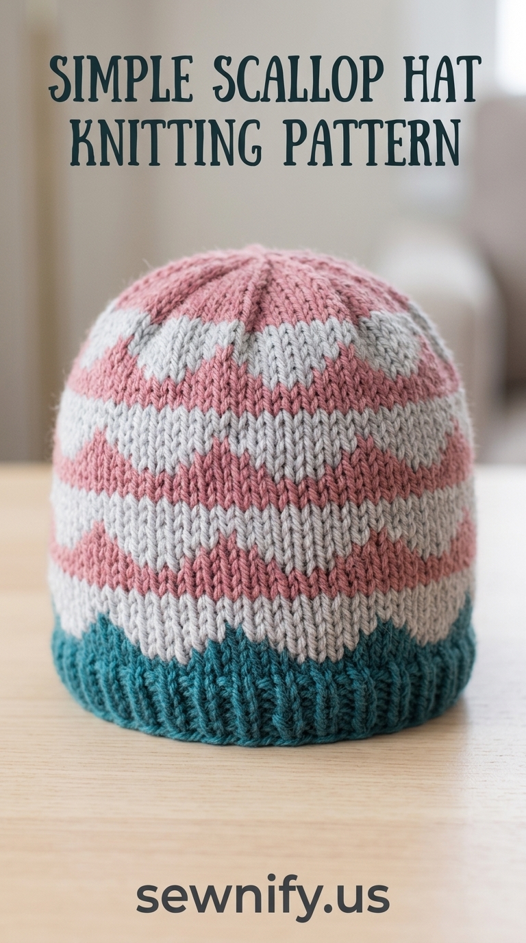 Bonnet Tricot Motif Ondulé Vagues Rose et Vert Pattern Aiguille Facile