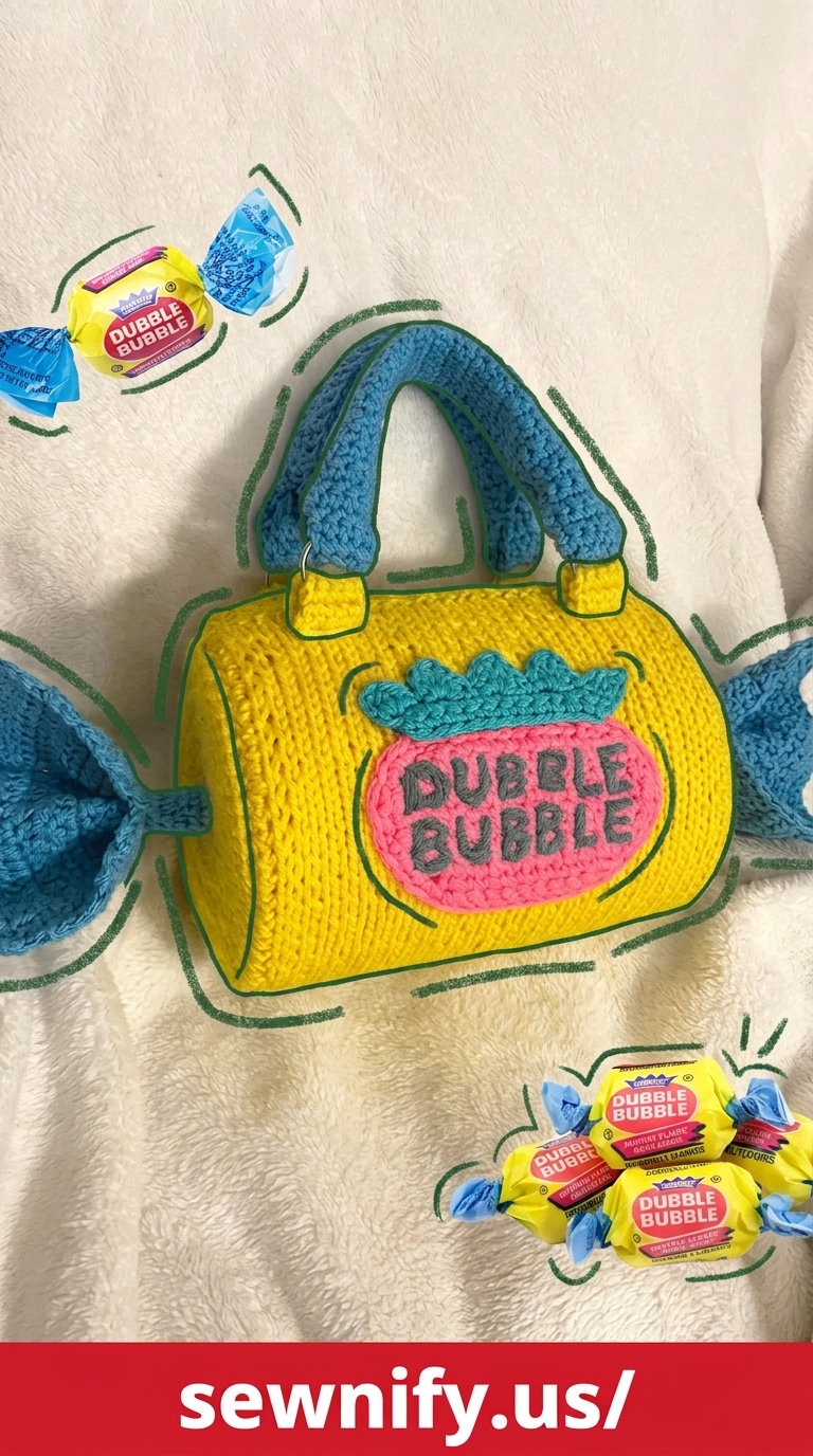 Bright Yellow Candy Wrapper Knit Duffle Purse