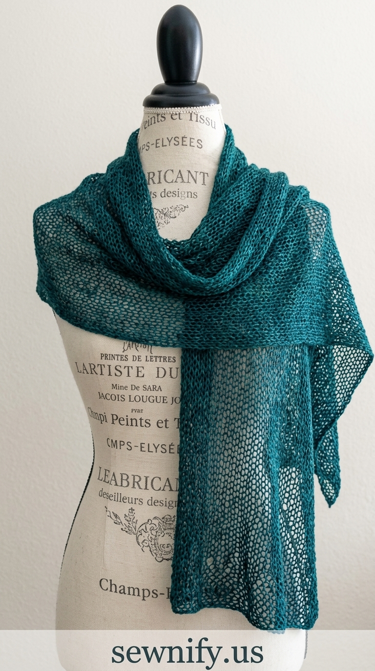Châle Dentelle Ajourée Vert Canard au Crochet Étole Légère et Élégante