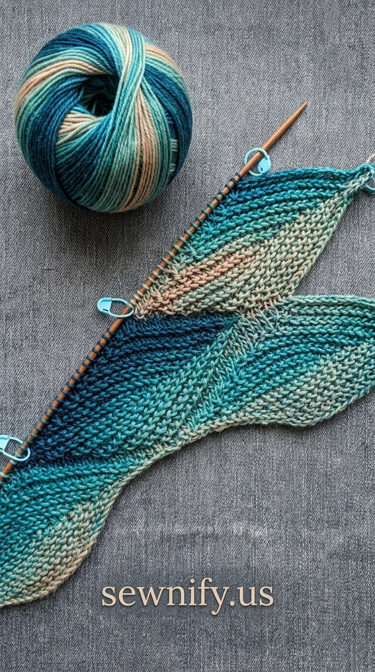 Châle Motif Feuille en Laine Dégradée au Tricot Pattern Aiguilles DIY