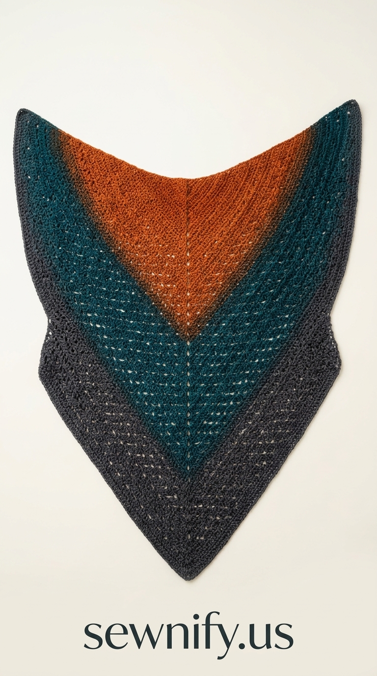 Châle Triangulaire Dégradé Terracotta et Bleu Canard au Crochet - Pattern Boho