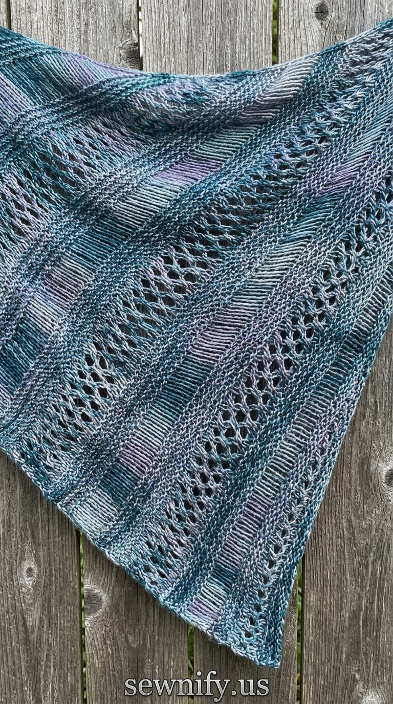 Châle Triangulaire Dentelle au Tricot Dégradé Bleu Écharpe Laine DIY