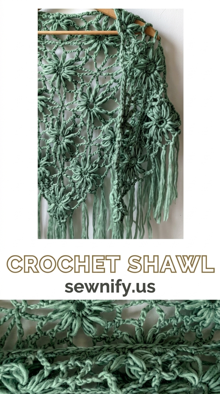 Châle Triangulaire Fleuri Dentelle au Crochet - Pattern Châle Boho Vert