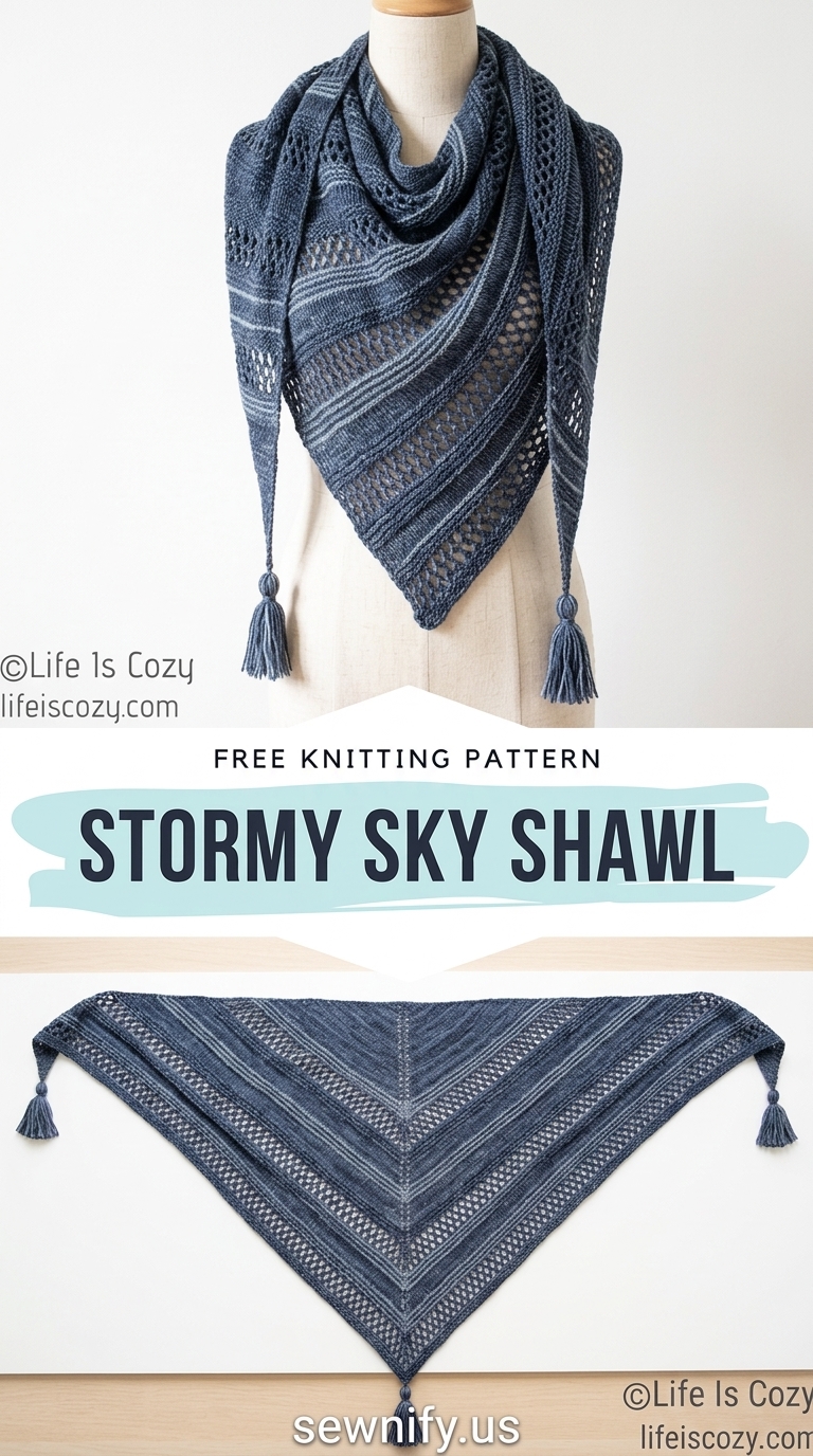 Châle Triangulaire Stormy Sky au Tricot - Pattern Écharpe Laine Dentelle