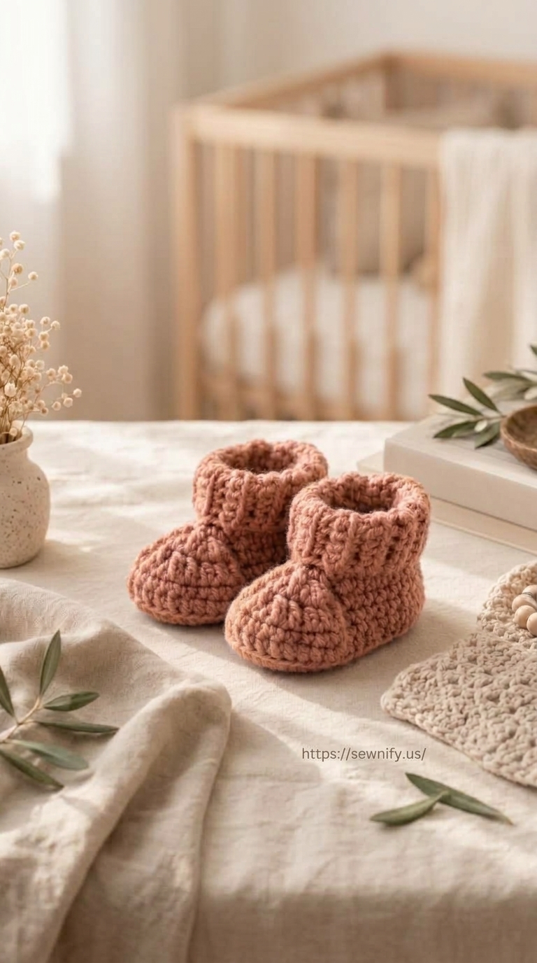 Chaussons Bébé au Crochet Rose Poudré | Idée Cadeau Naissance