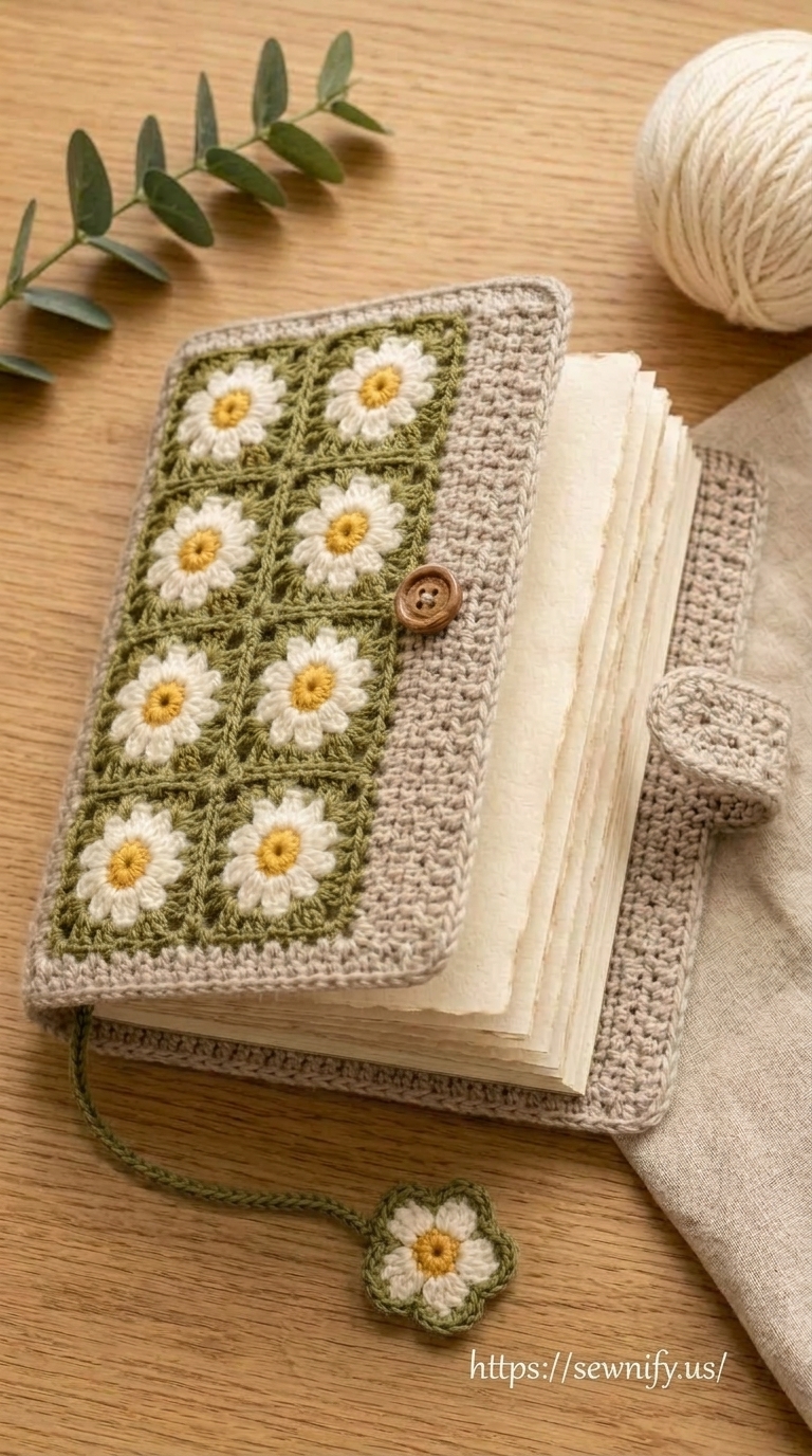Couverture de Carnet en Crochet Fleurs | Protège Cahier DIY Fleurie