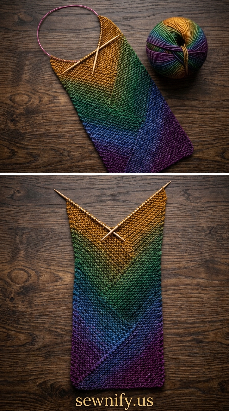 Écharpe Motif Zigzag Multicolore au Tricot Tuto Laine Dégradée