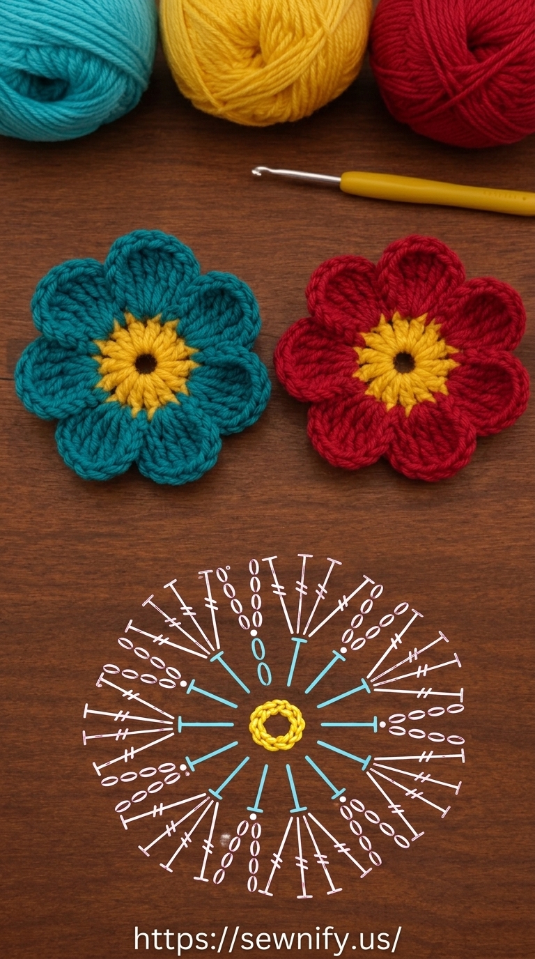 Grille de Motif Fleur au Crochet | Tuto Fleur à Petales Facile