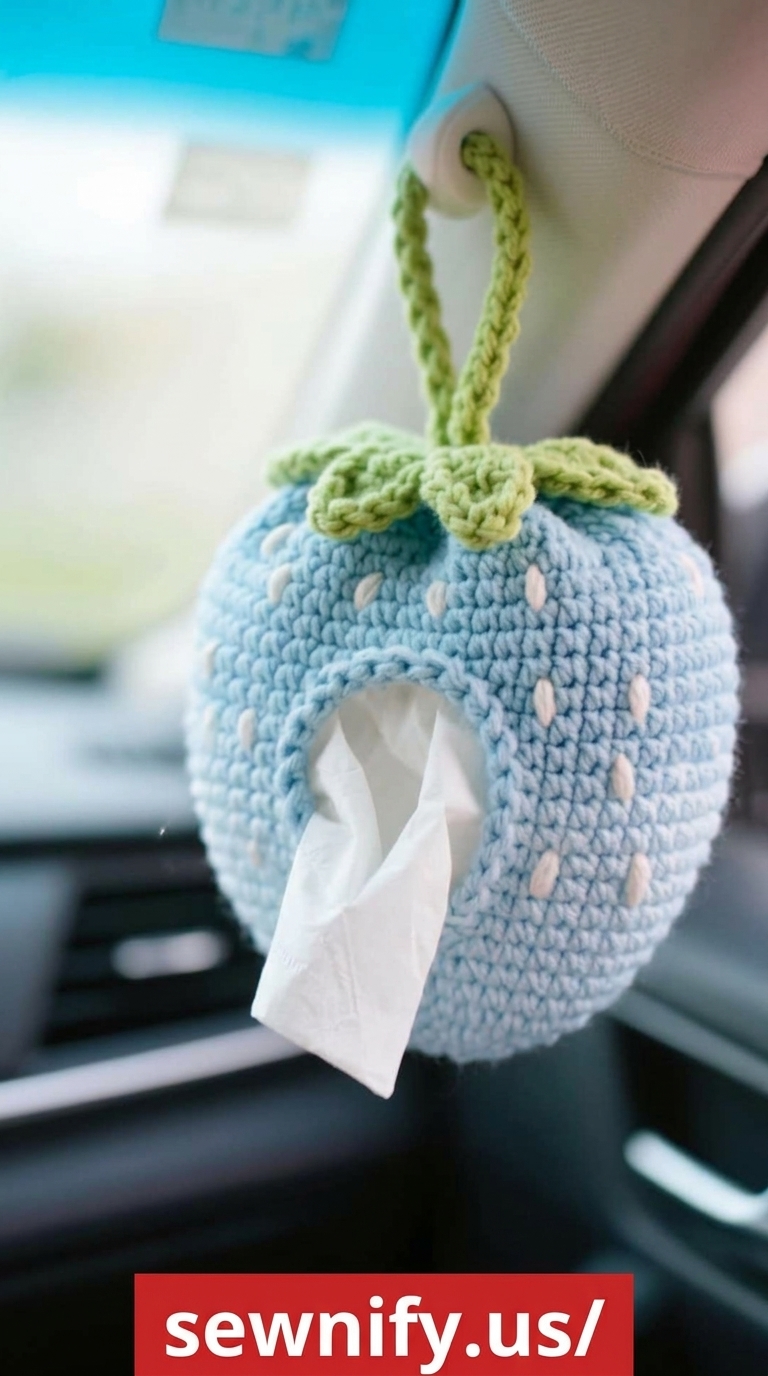 Hanging Light Blue Strawberry Car Tissue Dispenser