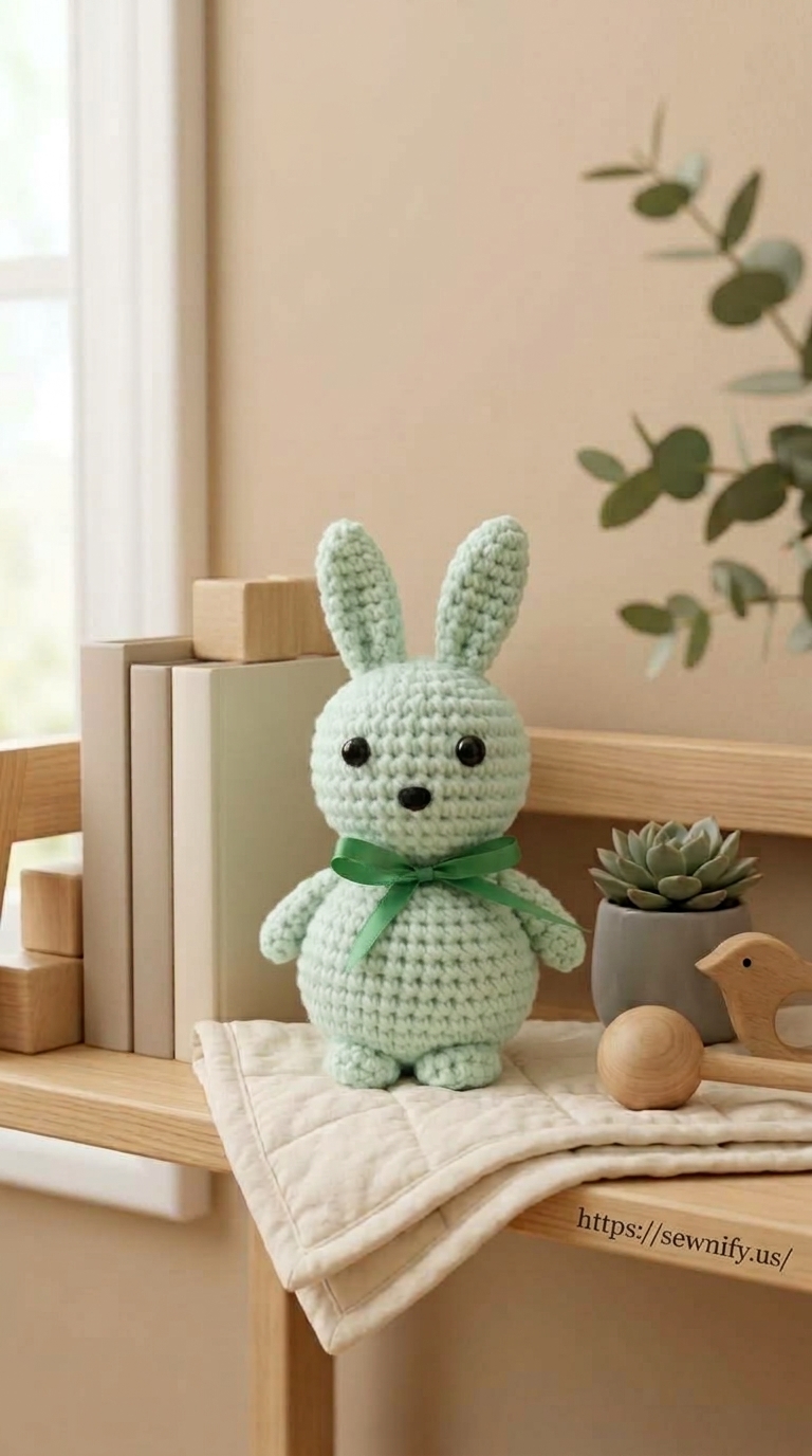 Lapin Amigurumi Vert d'Eau au Crochet | Doudou Fait Main