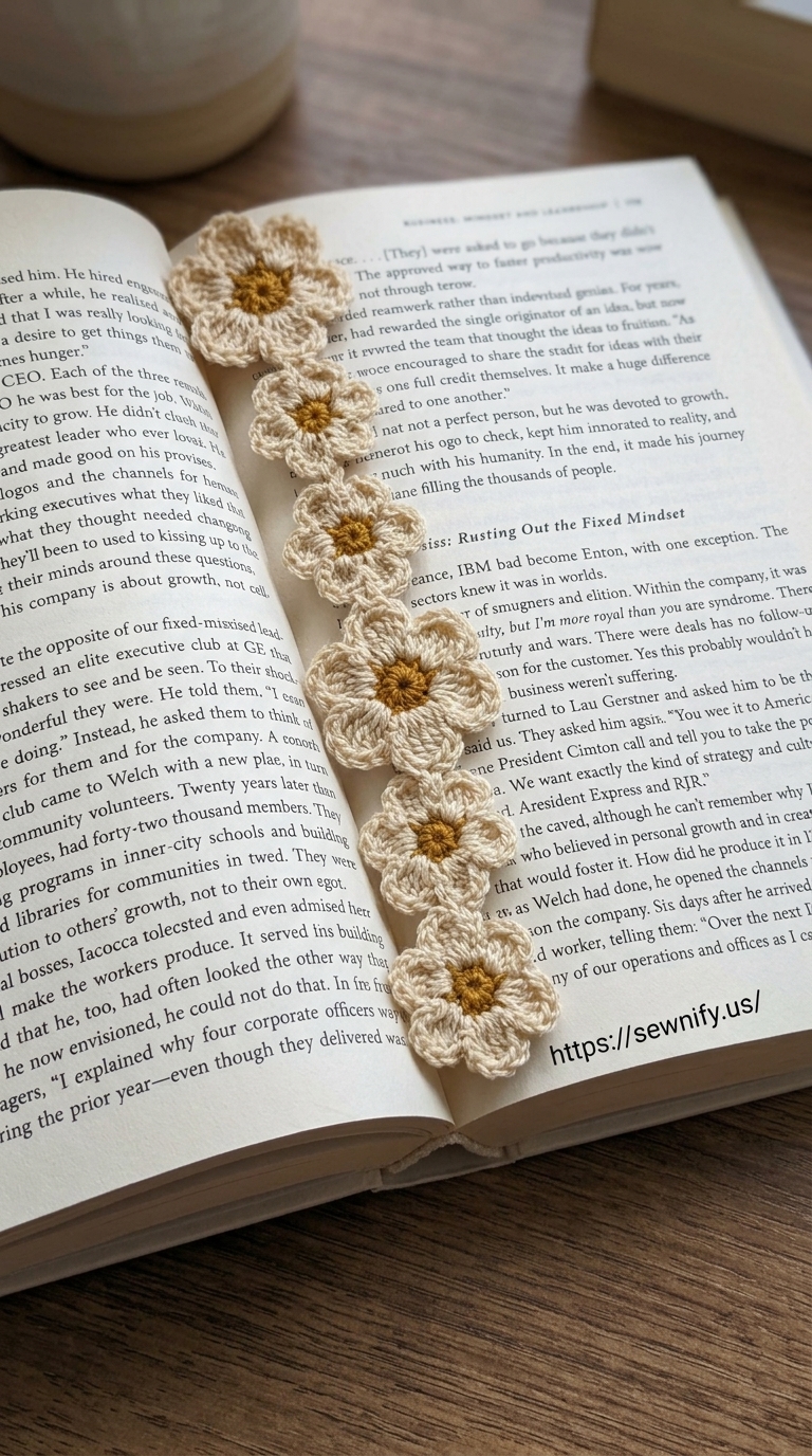 Marque-Page Ligne de Fleurs au Crochet | Accessoire Lecture Fait Main