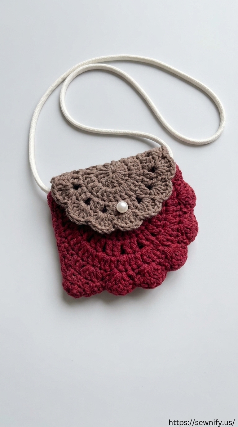 Mini Sac Bandoulière au Crochet Motif Coquille | Pochette Équipée Perle