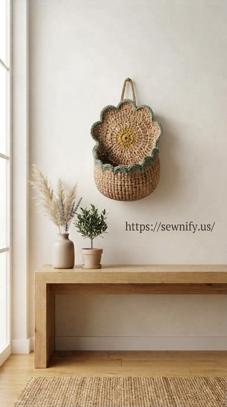 Panier Mural Fleur au Crochet | Rangement Suspendu Déco Bohème