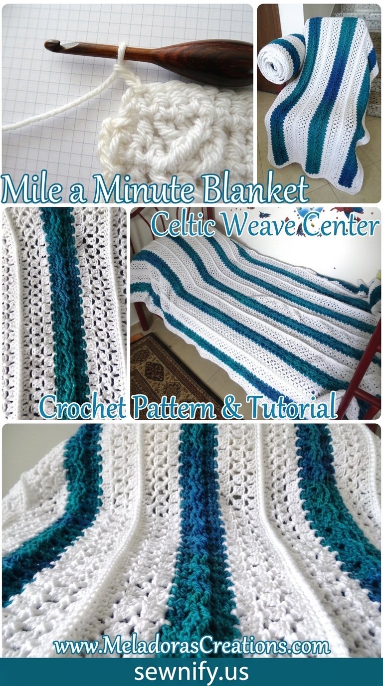 Plaid Couverture Mile a Minute au Crochet - Tuto Couverture Rayée Bleue et Blanche
