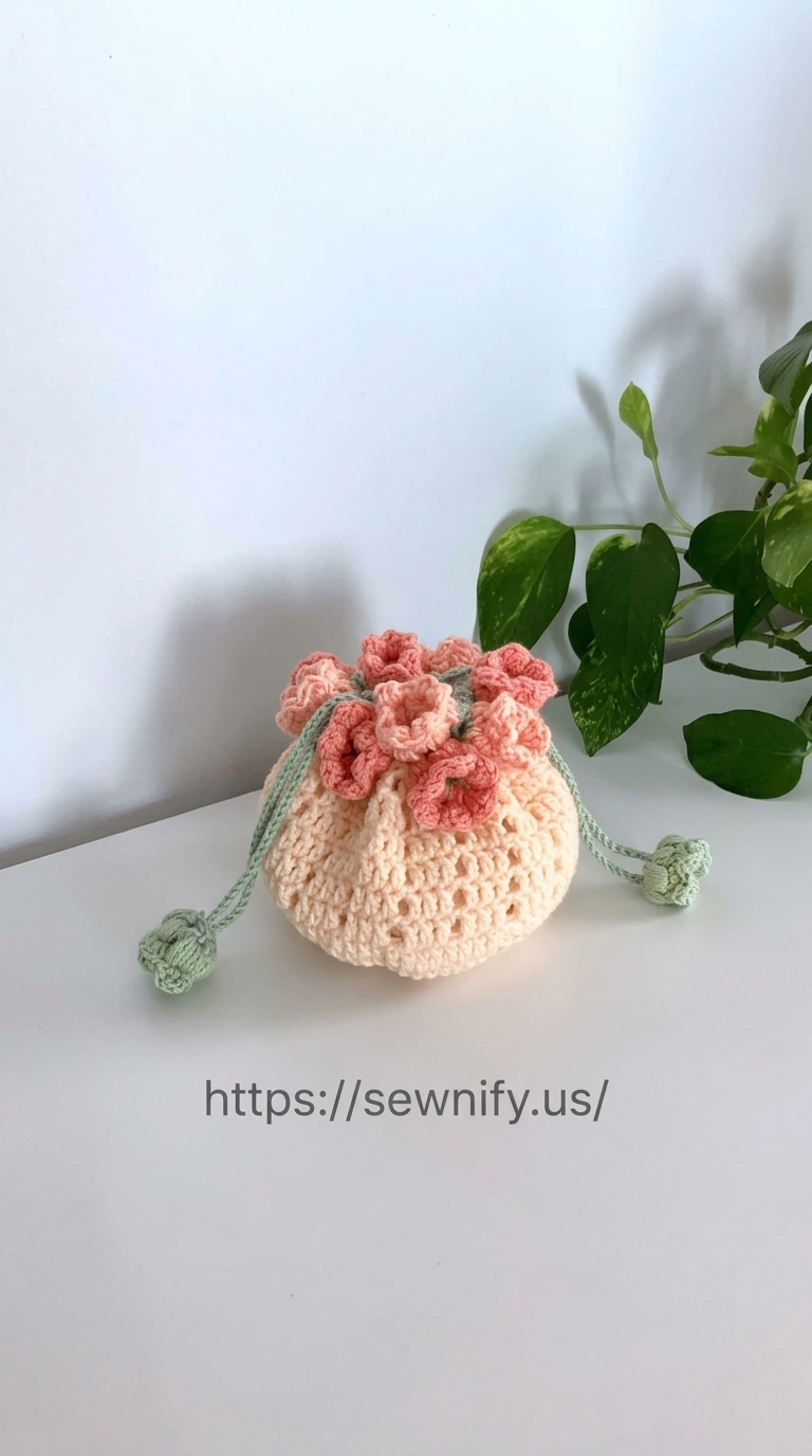 Pochette Bourse Fleurie au Crochet avec Cordon | Sac à Coulisse DIY