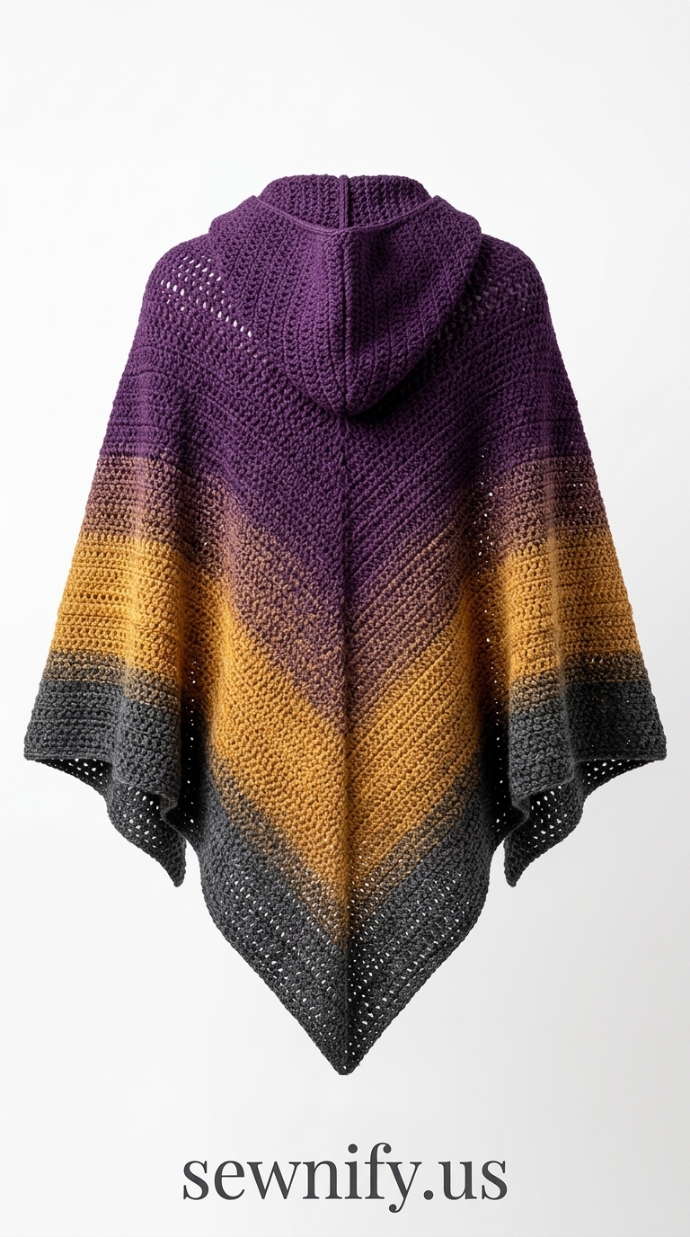 Poncho à Capuche au Crochet Dégradé Violet et Ocre Tuto Capuchon
