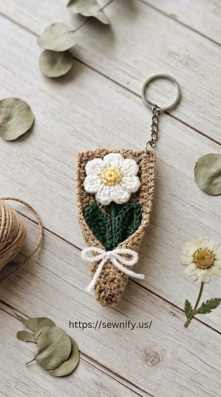 Porte-Clés Bouquet Fleur Marguerite au Crochet | Idée Emballage DIY