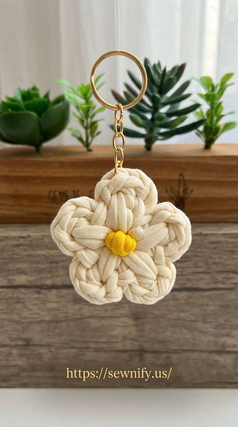 Porte-Clés Fleur Épaisse au Crochet | Accessoire Fait Main Facile