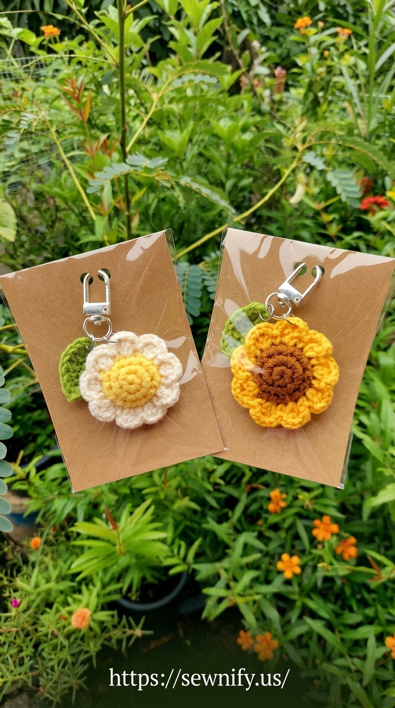 Porte-Clés Fleurs Tournesol et Marguerite au Crochet | Idée Cadeau DIY
