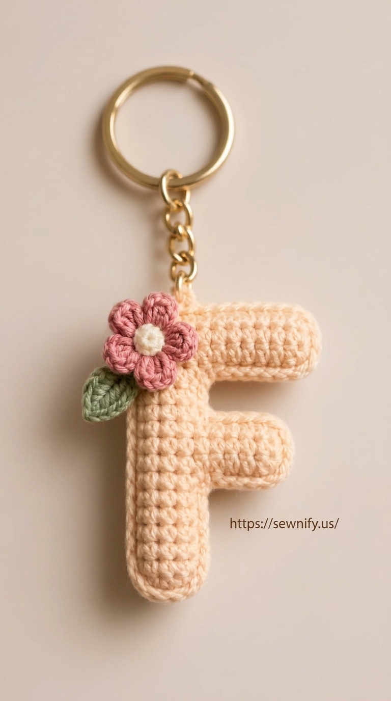 Porte-Clés Lettre F en Crochet avec Fleur | Accessoire Personnalisé DIY