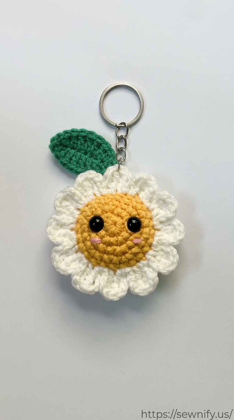 Porte-Clés Marguerite Amigurumi Kawaii au Crochet | Charm de Sac Mignon