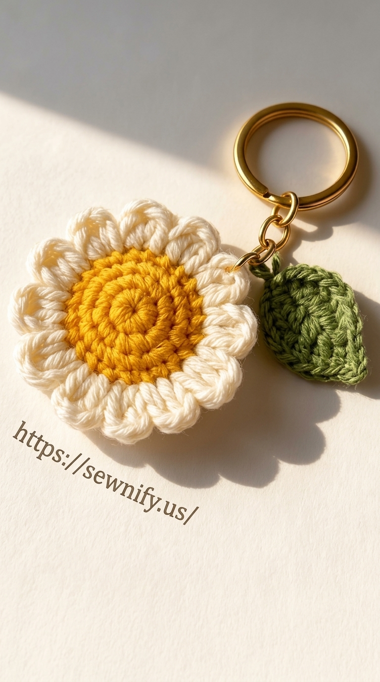 Porte-Clés Marguerite au Crochet Jaune et Blanc | Idée Cadeau Fait Main
