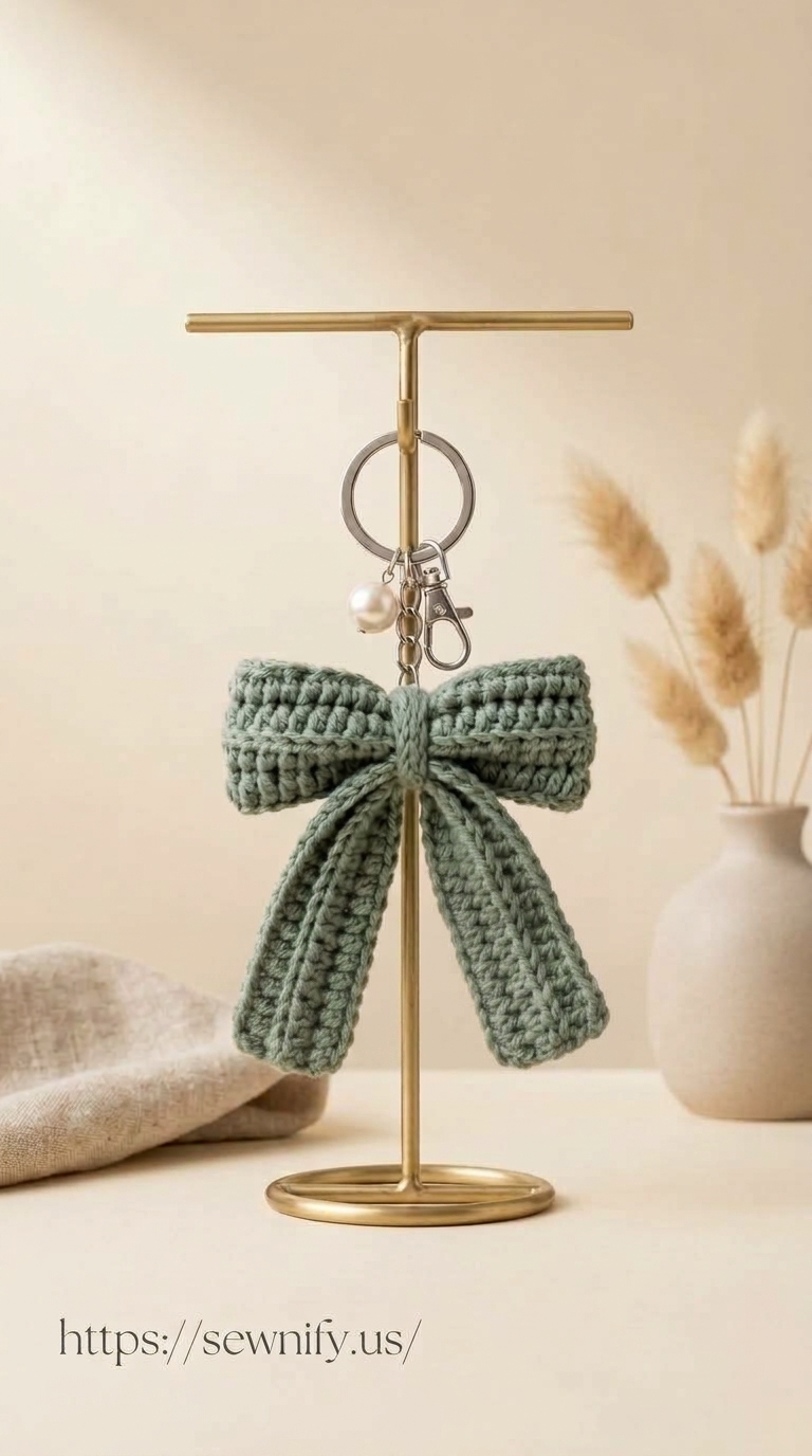 Porte-Clés Noeud Vert au Crochet | Accessoire Sac DIY Esthétique