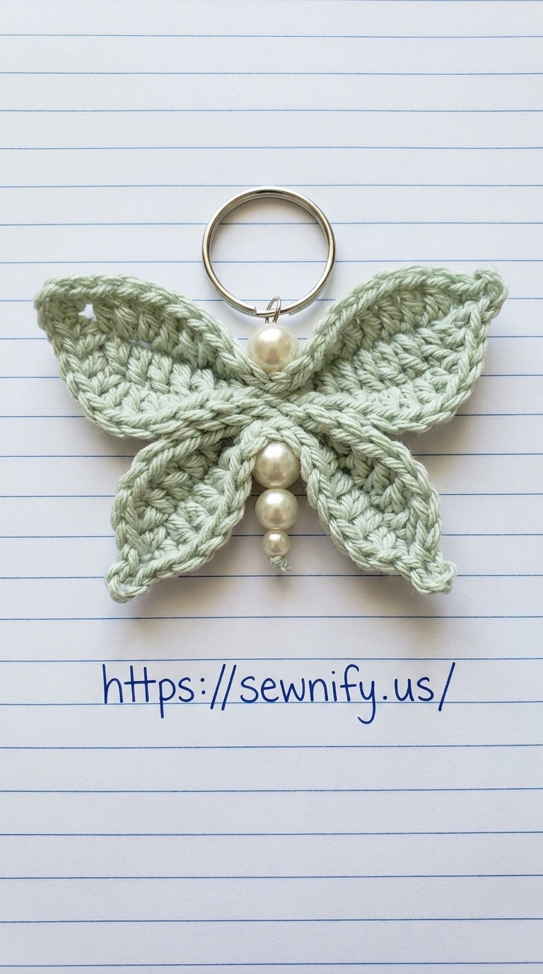 Porte-Clés Papillon Vert Pastel au Crochet et Perles | Charm Chic DIY