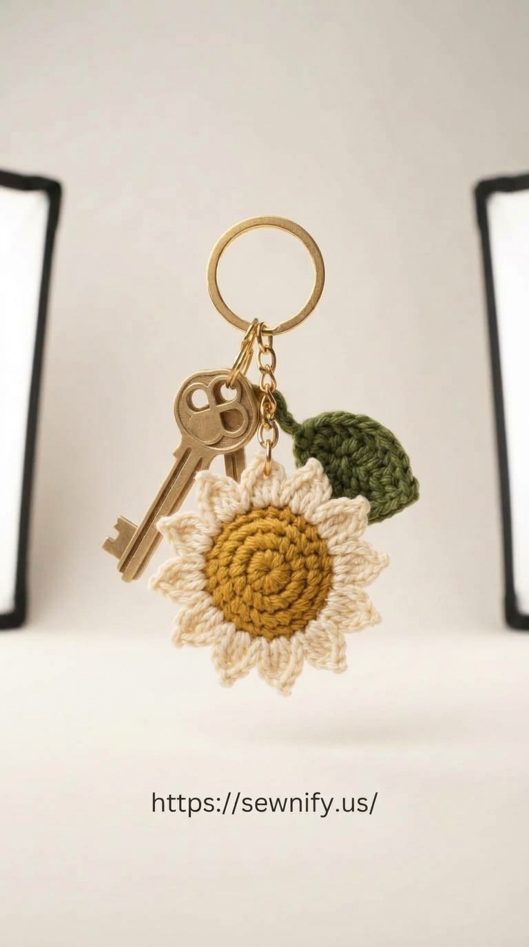 Porte-Clés Tournesol au Crochet | Accessoire Fait Main Tendance