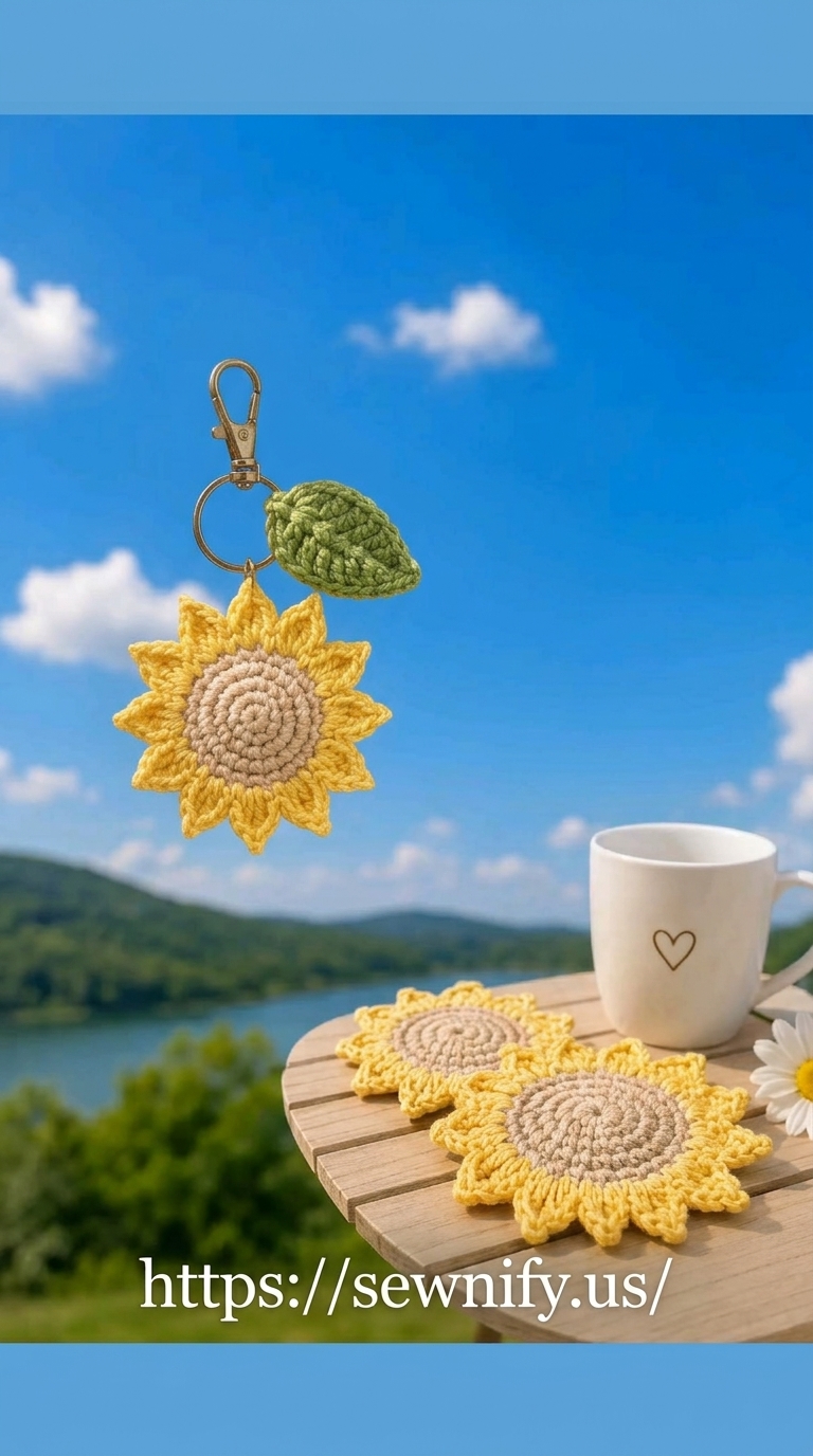 Porte-Clés Tournesol et Dessous de Verre au Crochet | Ensemble DIY Été