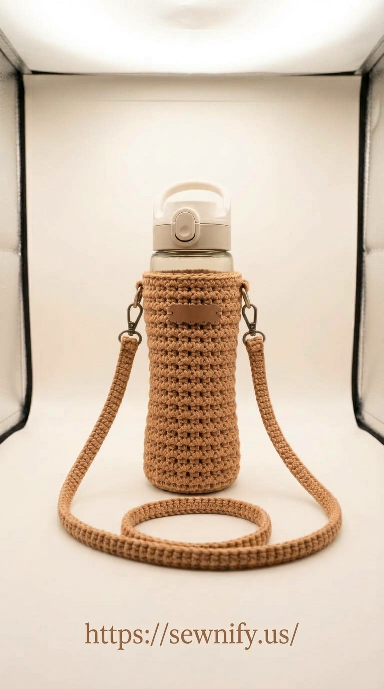 Porte-Gourde au Crochet Beige avec Bandoulière | Accessoire DIY
