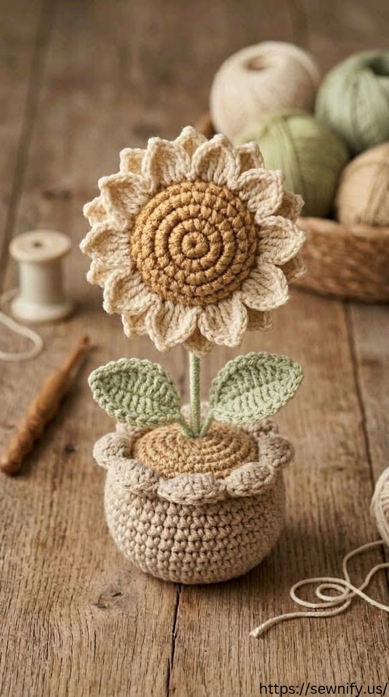 Pot de Fleur Tournesol en Laine au Crochet | Déco Table Amigurumi