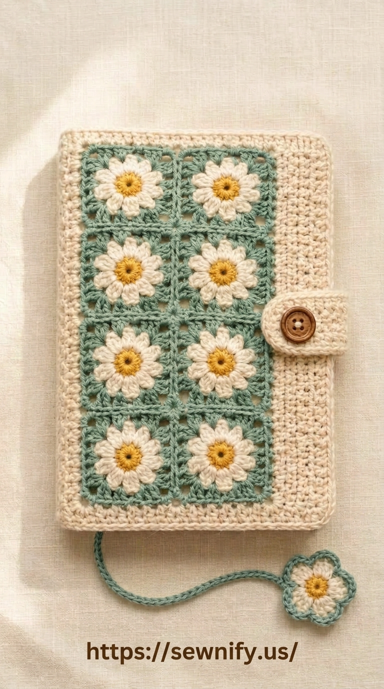 Protège-Carnet Marguerites au Crochet | Housse de Livre Fait Main