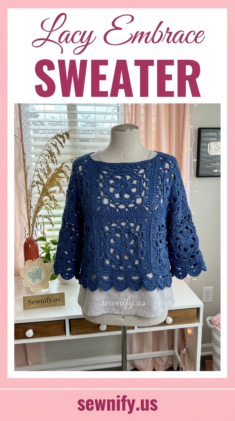 Pull Dentelle au Crochet Motif Granny Square - Haut Fleuri Chic