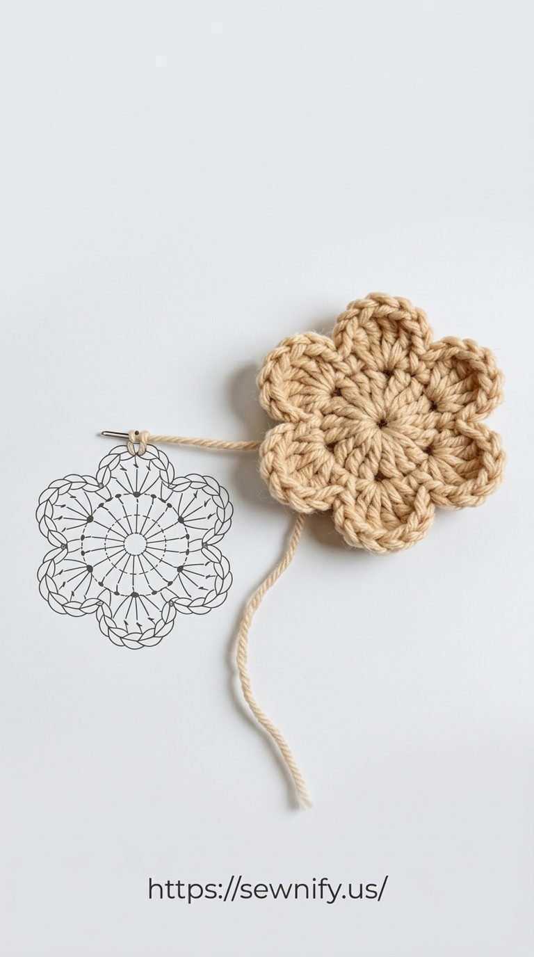 Raccord et Diagramme Fleur à 6 Pétales au Crochet | Tuto Motif Floral