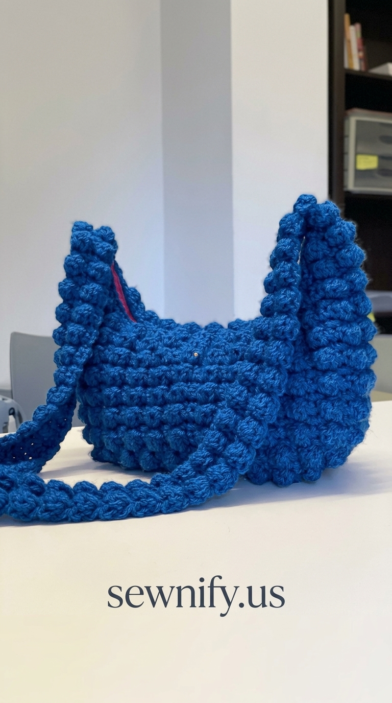 Sac à Main Popcorn au Crochet Bleu Roi Cabas Tendance Fait Main