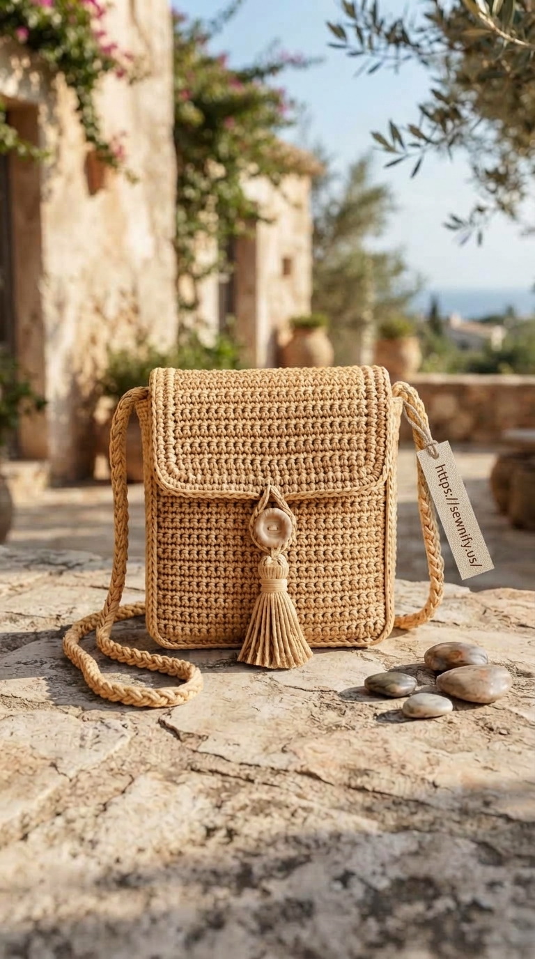 Sac Bandoulière en Raphia au Crochet avec Pompon | Déco Été