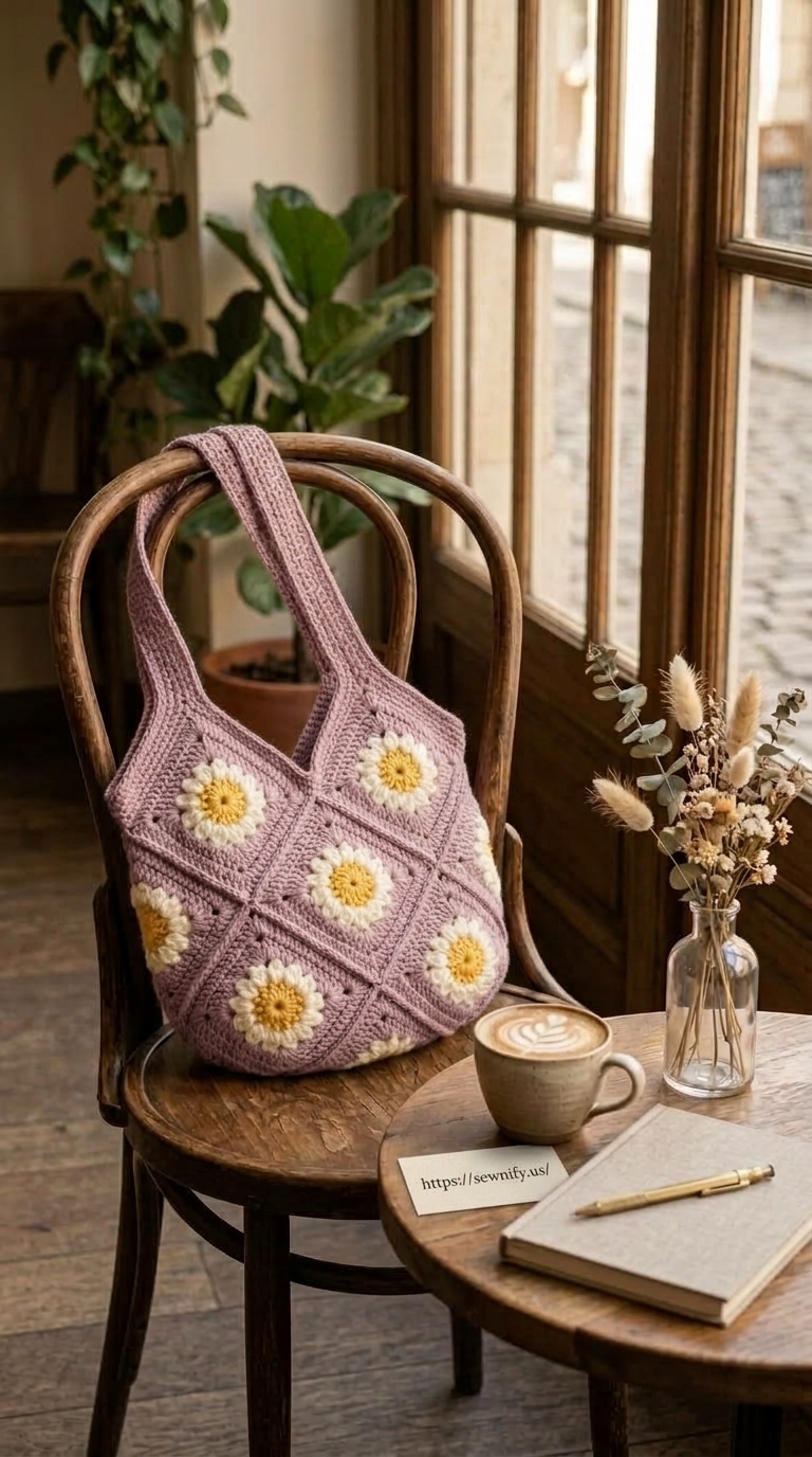 Sac Cabas Marguerite en Crochet | Tuto Granny Square Marguerites