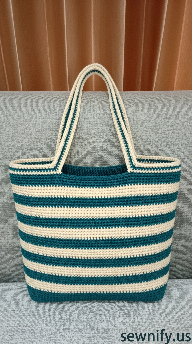 Sac Cabas Rayé au Crochet Vert Canard et Crème Tuto Sac de Plage DIY