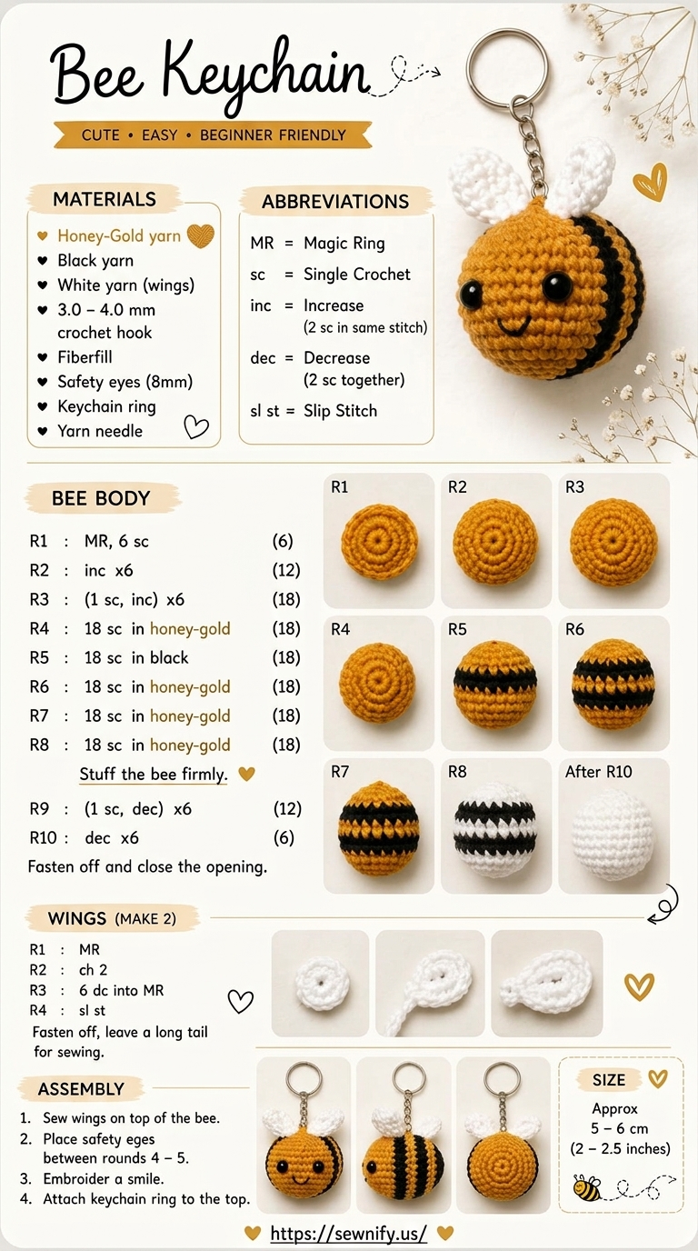 Tuto Porte-Clés Abeille Amigurumi au Crochet | Pattern Débutant Facile