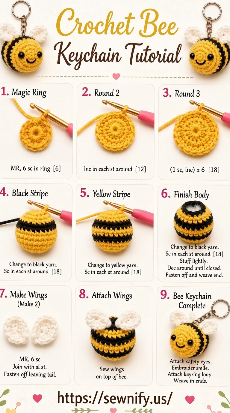 Tuto Porte-Clés Abeille Amigurumi au Crochet | Pattern Facile Pas à Pas