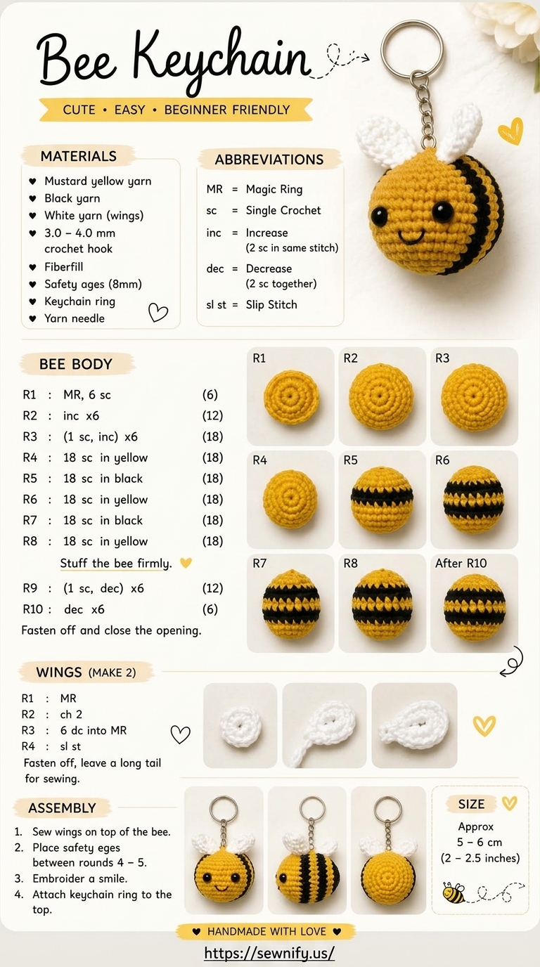 Tuto Porte-Clés Abeille Amigurumi au Crochet | Pattern Facile Débutant