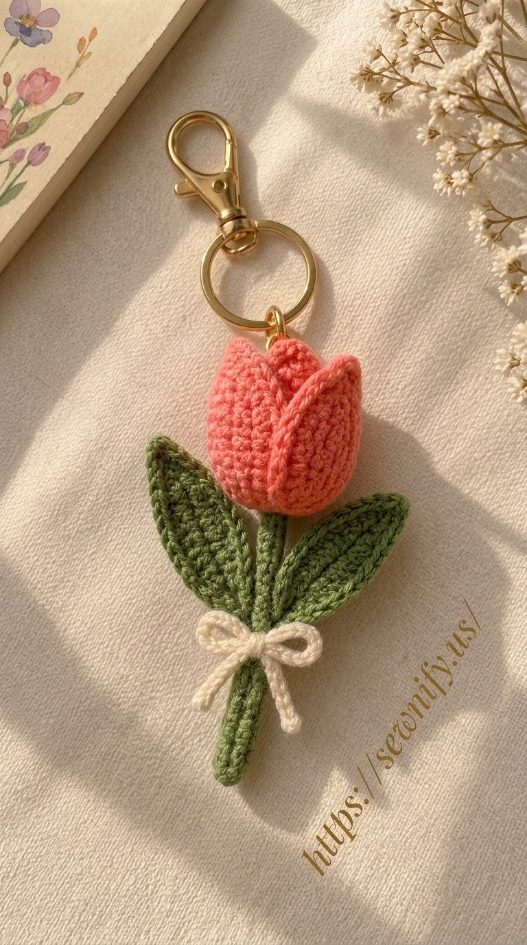 Tuto Porte-Clés Fleur de Tulipe au Crochet | Idée Cadeau DIY
