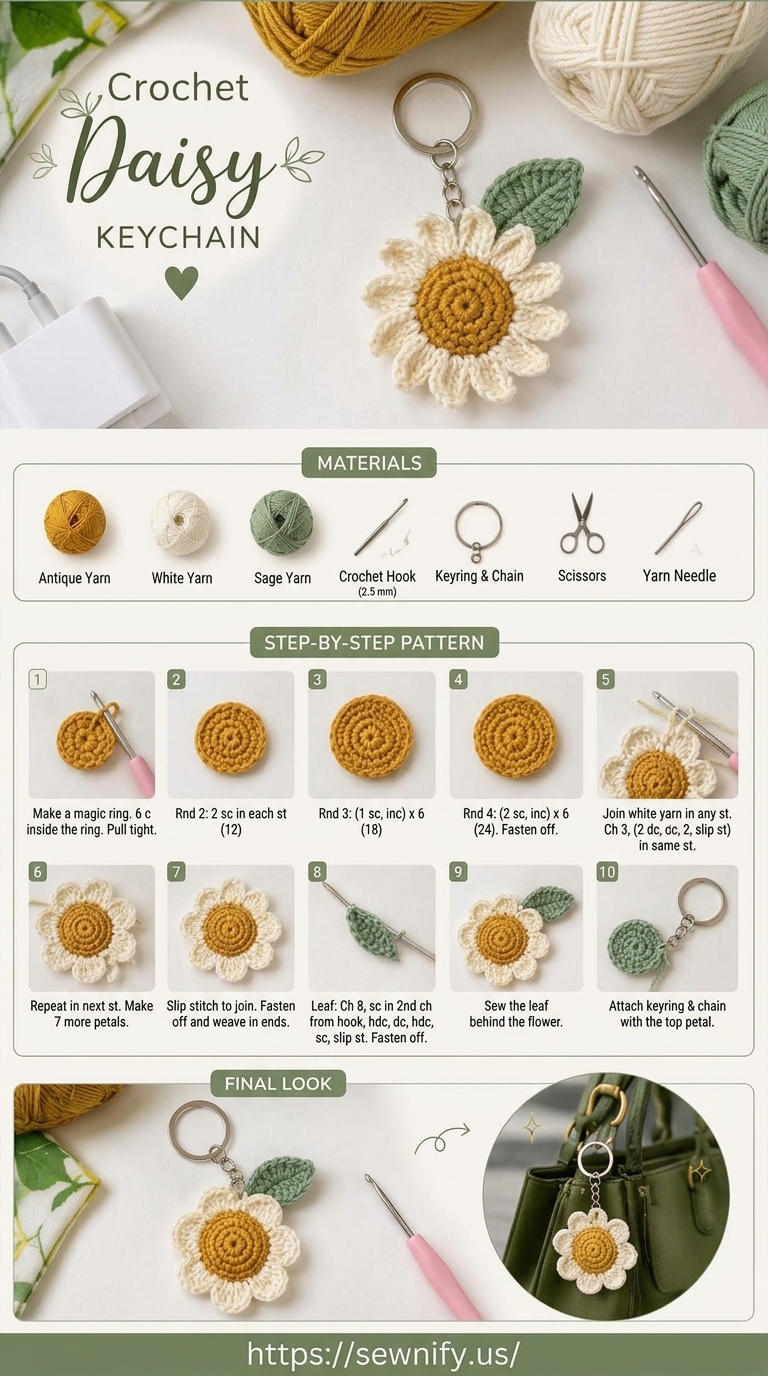 Tuto Porte-Clés Marguerite au Crochet Pas à Pas | Pattern Facile DIY