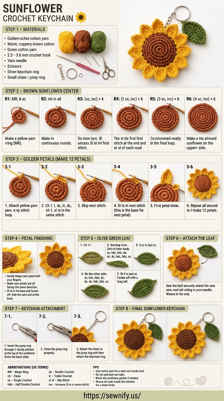 Tuto Porte-Clés Tournesol au Crochet Pas à Pas | Pattern DIY Débutant