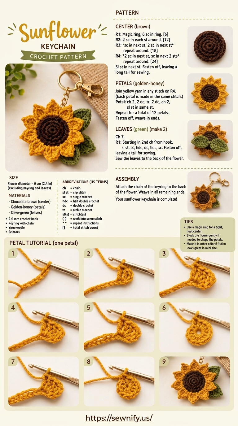 Tuto Porte-Clés Tournesol au Crochet | Patron Gratuit Fait Main
