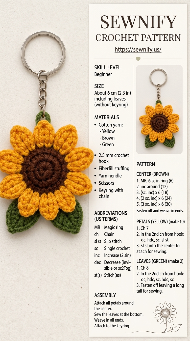 Tuto Porte-Clés Tournesol au Crochet | Pattern Facile Pas à Pas